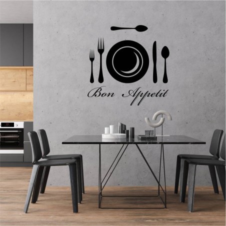 Naklejka z napisem Bon Appetit i grafiką nakrycia stołu