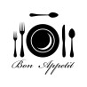 Naklejka ścienna „Bon Appétit” – dekoracja talerz i sztućce do jadalni 