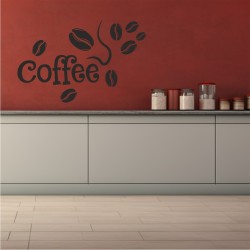 	Naklejka z dużym napisem Coffee i ziarnami kawy do jadalni