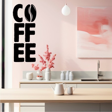 	Naklejka z napisem Coffee i dużym ziarnem kawy, do ściany lub mebli