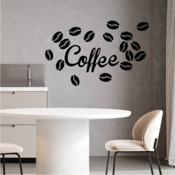 Naklejka z napisem „Coffee” i ziarnami – dekoracja ścienna dla pasjonatów kawy 