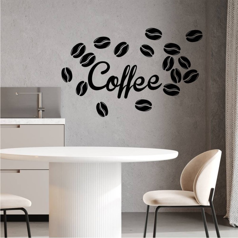 Naklejka z napisem „Coffee” i ziarnami – dekoracja ścienna dla pasjonatów kawy 