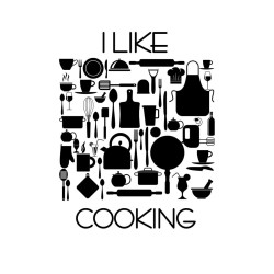 Naklejka „I like cooking” – z czajnikiem, kubkiem i fartuszkiem – kreatywna ozdoba do kuchni 