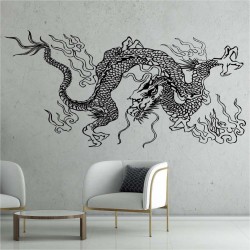 Grafitowy smok jako naklejka ścienna, industrialny charakter salonu